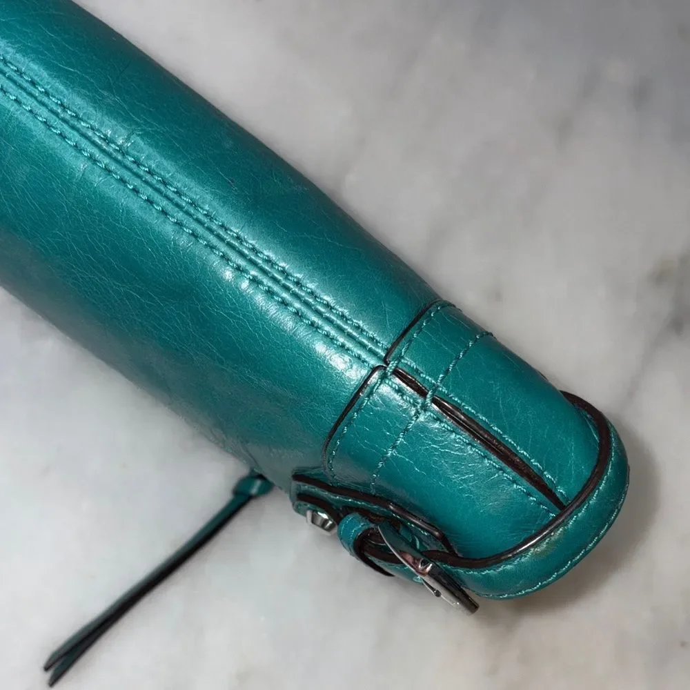 Michael Kors Purse Bag Fallon Large Leather Zip Clutch Wristlet Teal Aqua HTF